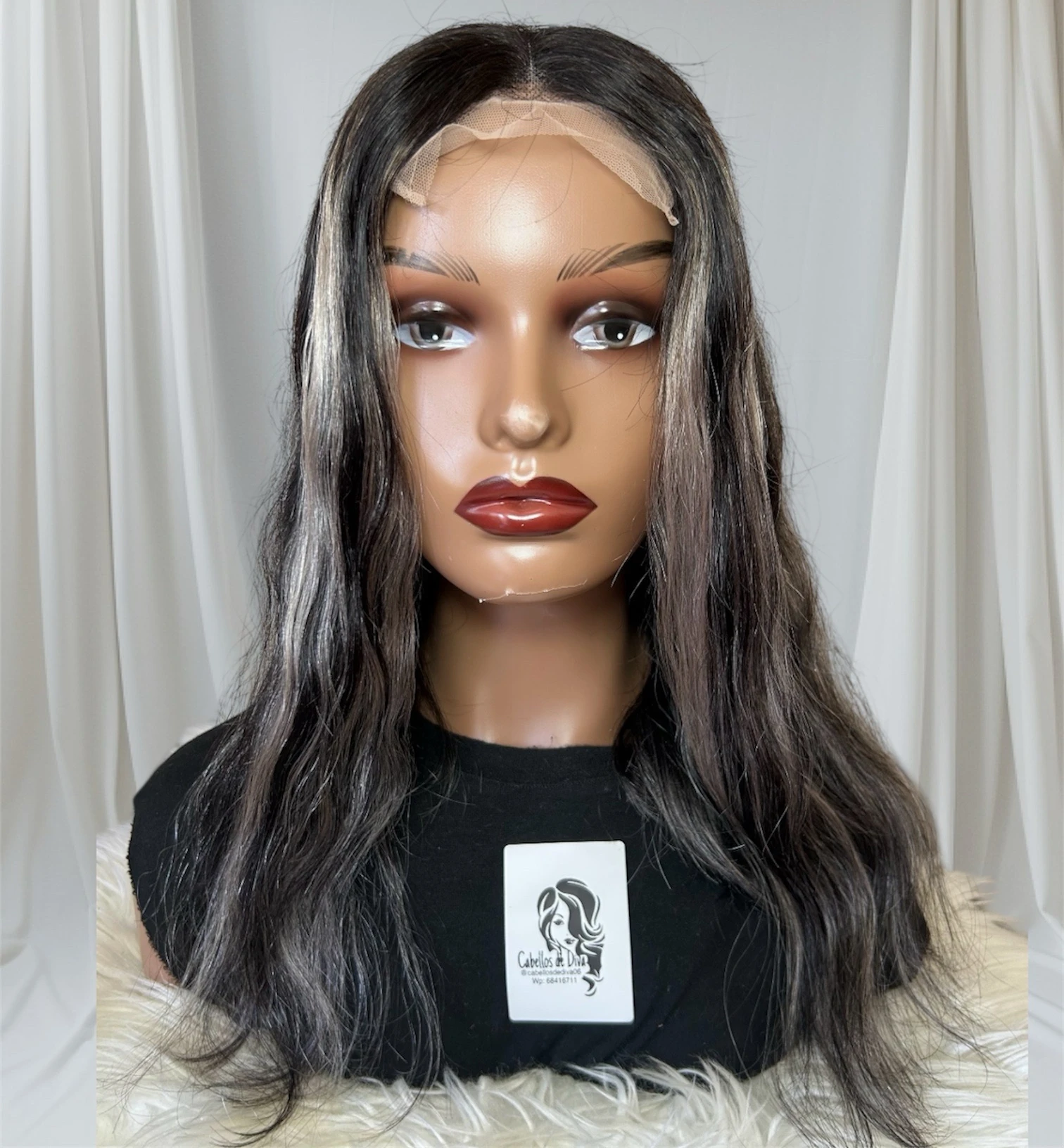 Peluca de cabello humano ondulado con reflejos grises 16” 2