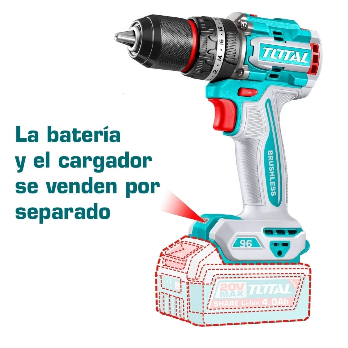 TIDLI209681 Taladro percutor 96nm 20v industrial (cabezal solo) total 2
