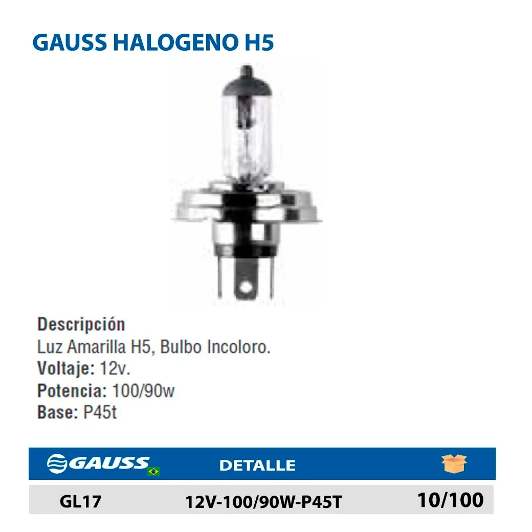 GAUSS HALOGENO H5 12V-100/90W-P45T