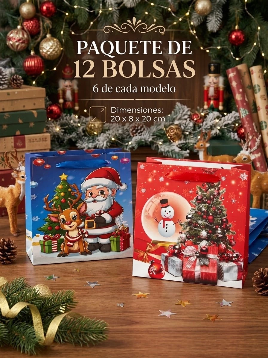 PAQUETE DE 12 bolsas de regalo. 2 modelos por paquete