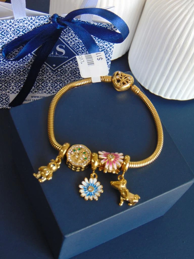 PULSERA ACERO DOR TIPO PANDORA JARDIN