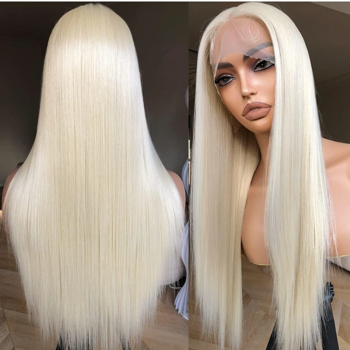 Peluca rubia con encaje frontal prearrancada, peluca sintética con encaje frontal predepilada, lista para usar, sin pegamento, 13 x 5 x 1 pulgadas, pelucas de encaje frontal HD  26 pulgada 
