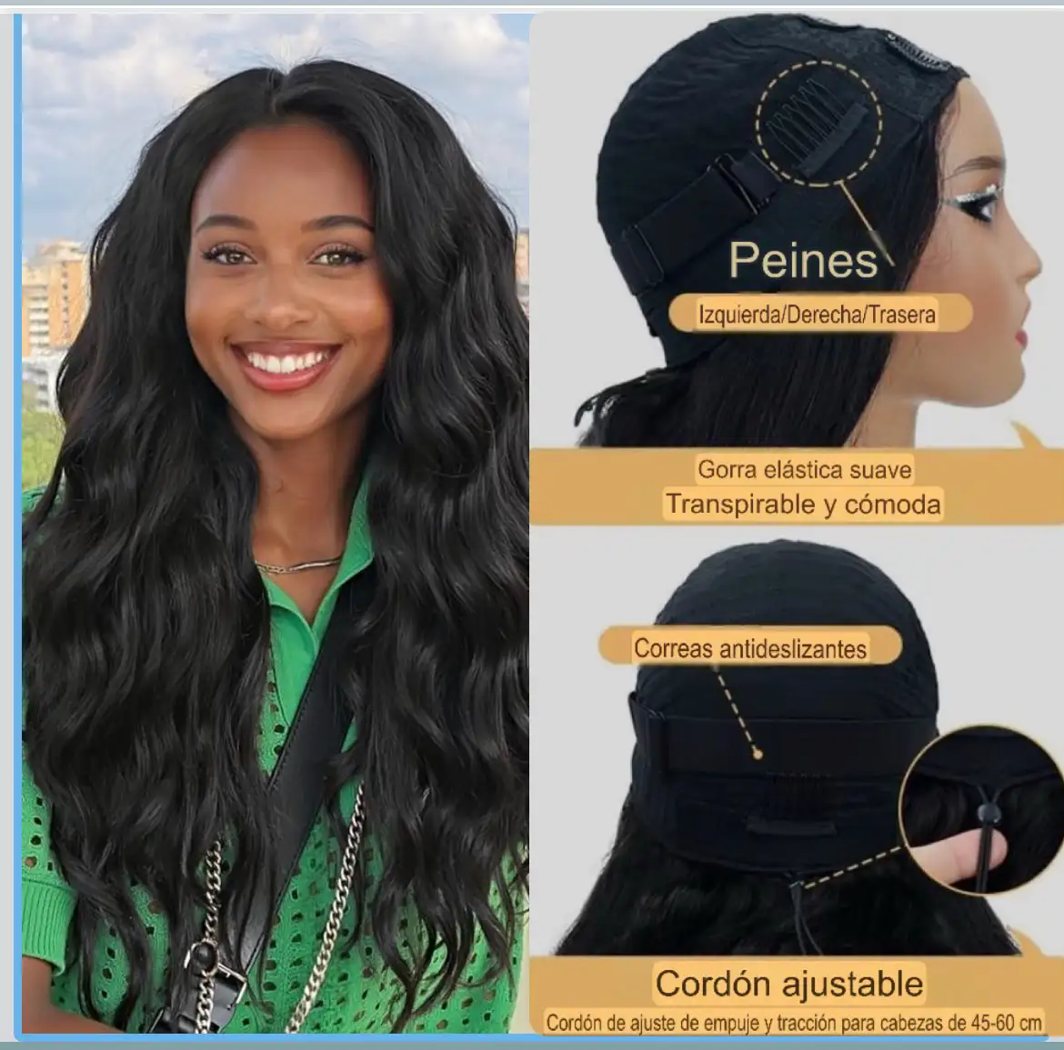 Peluca cabello humamo en V de 24 pulgadas, 180% densidad 