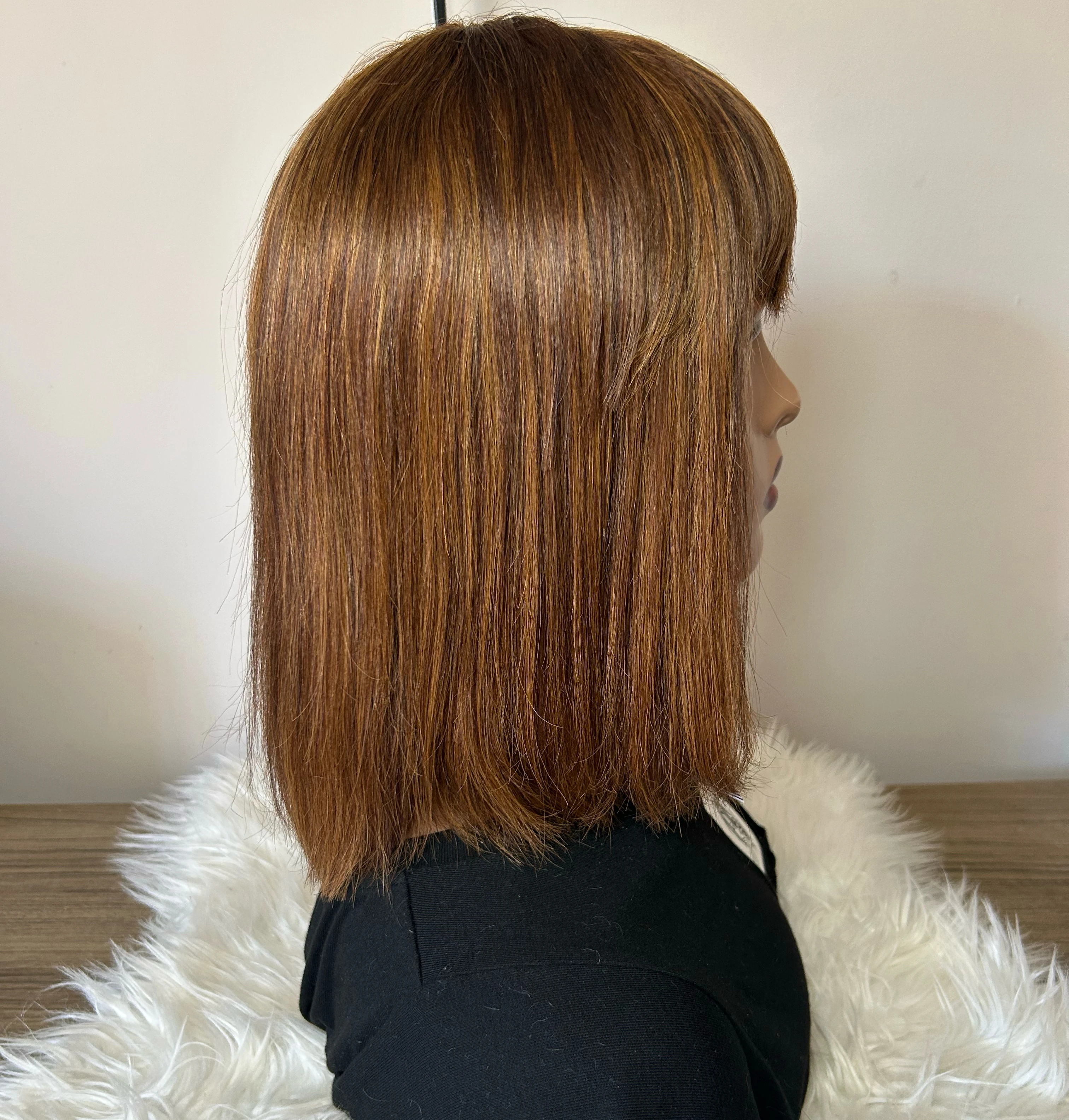 Pelucas de cabello lacio estilo Bob con flequillo 10”, sin encaje frontal,  virgen brasileño 4