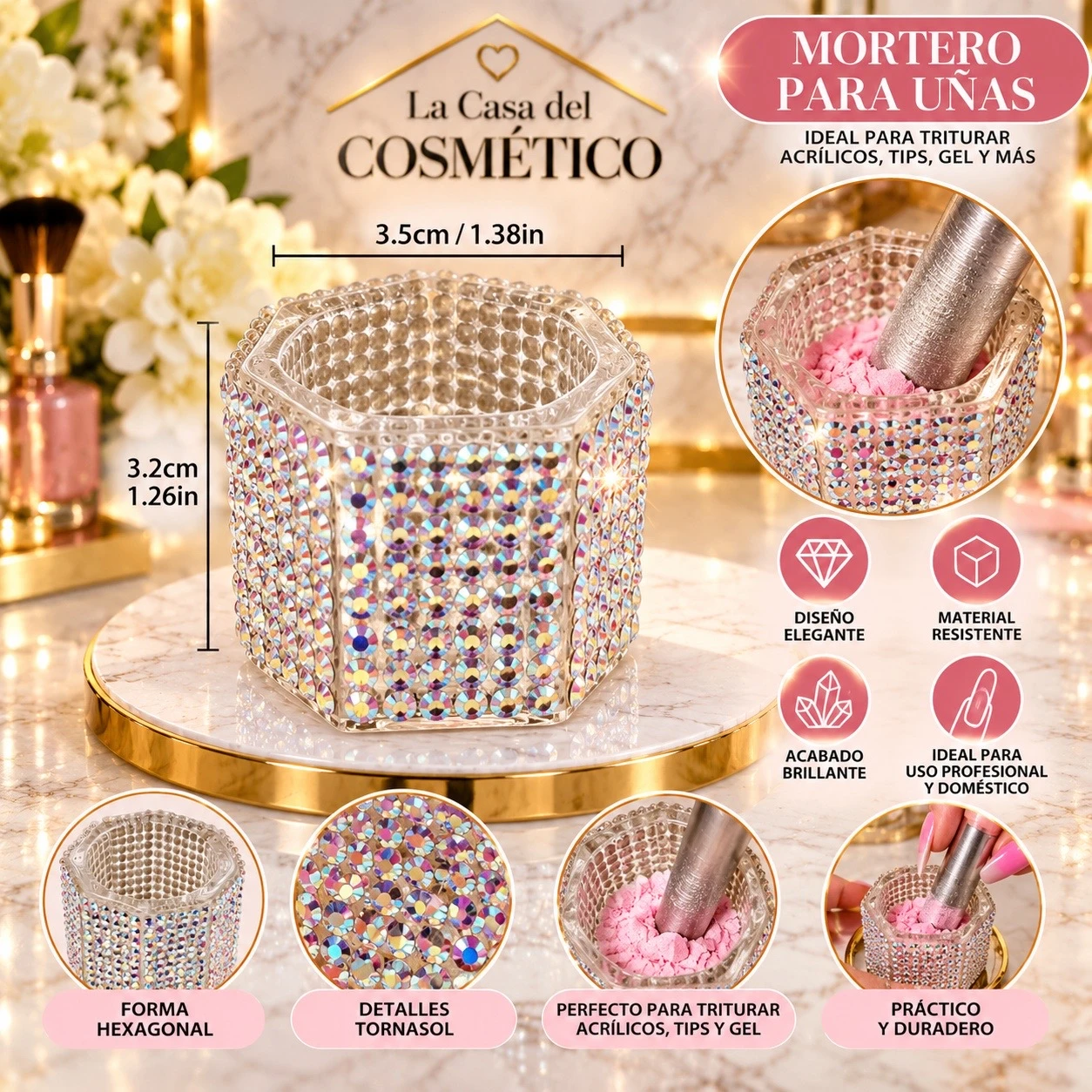 lumera mortero para uñas crystal glam tornasol ✨