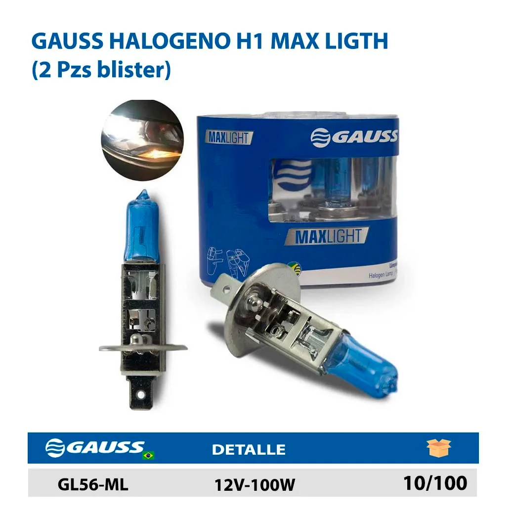 GAUSS HALOGENO H1 MAX LIGTH  (2 Pzs blister) 12V-100W