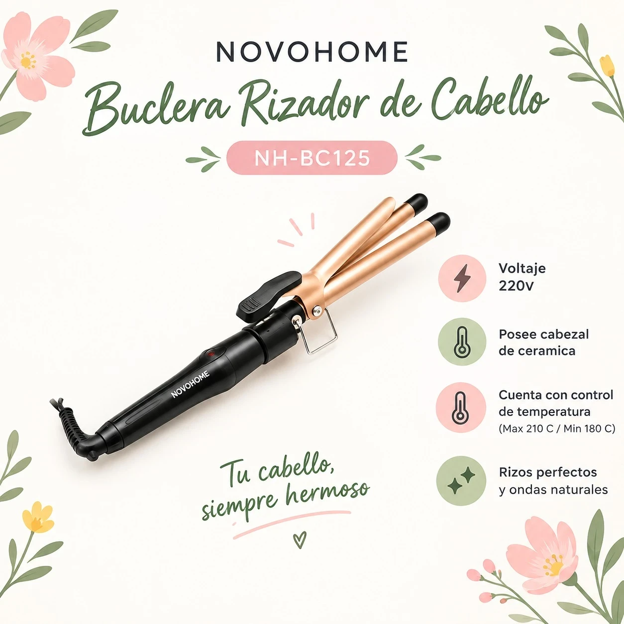 BUCLERA RIZADOR DE CABELLO NH-BC125 NOVO HOME