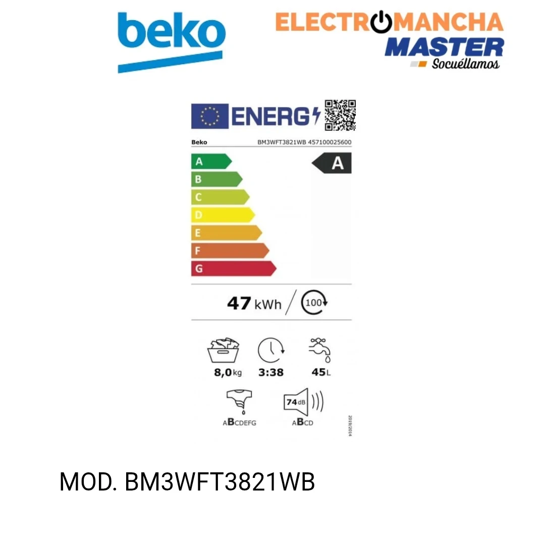 LAVADORA BEKO BM3WFT3821WB 8 KG. 1200 RPM. A  5