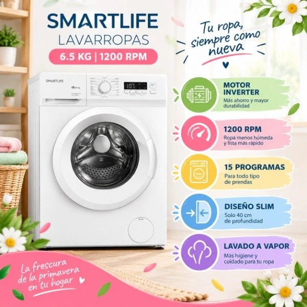 LAVARROPAS SMARTLIFE 6,5 KG INVERTER BLANCO 1200RPM