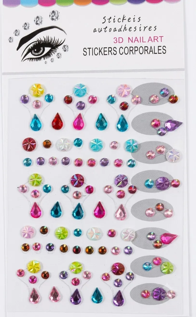 Mini cristales autoadhesivos para rostro y uñas multicolor 