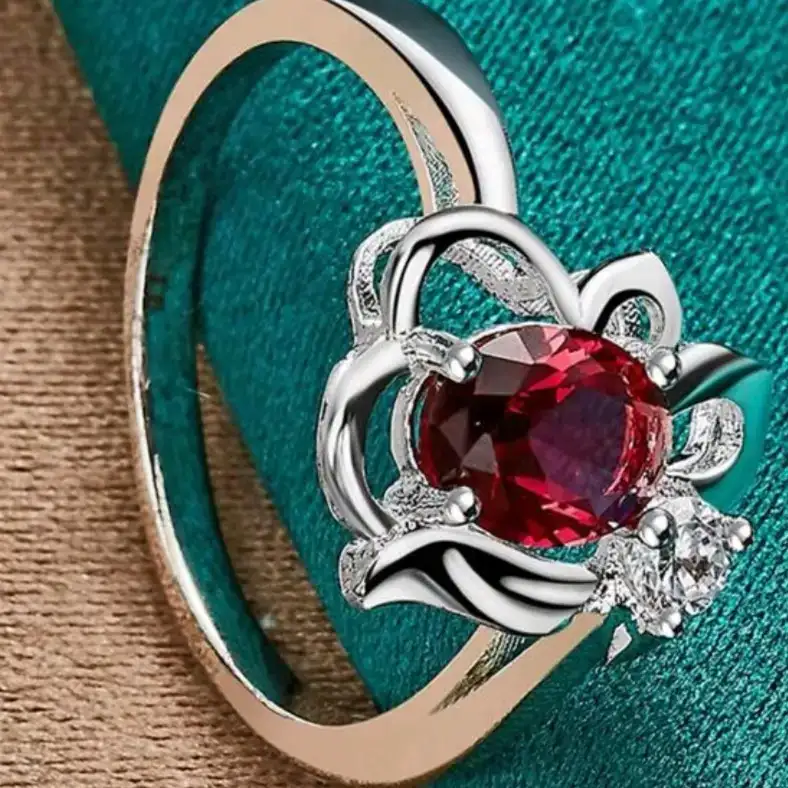 Anillo la Flor eterna plata ley 925 piedra rubí  2