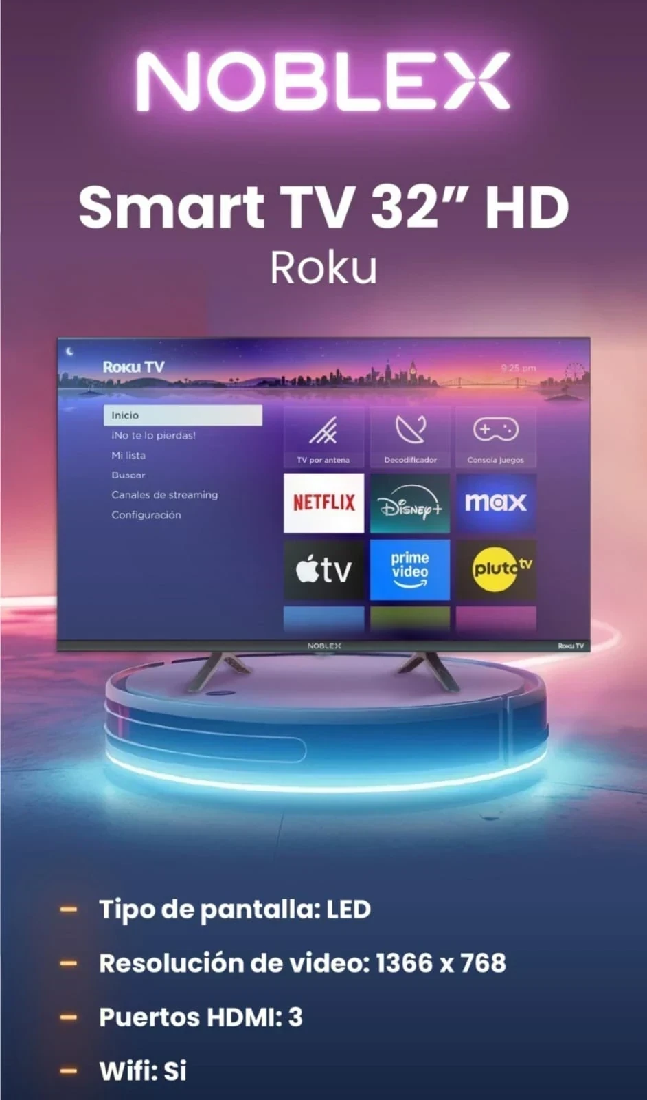SMART HD LED TV NOBLEX 32" SIST. ROKU