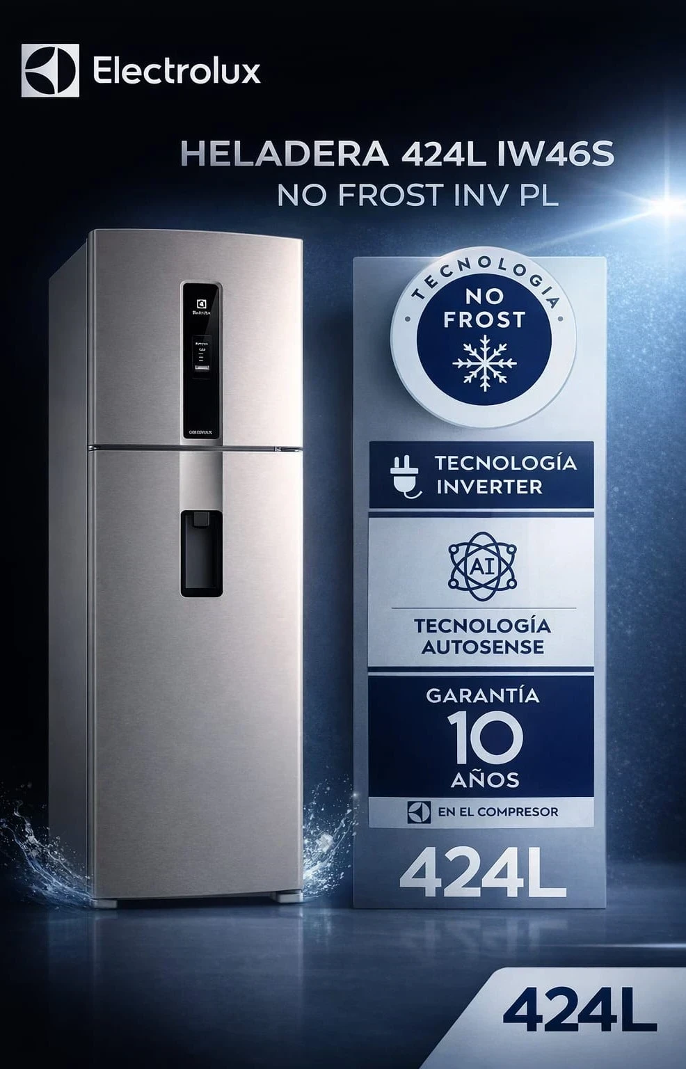 HELADERA ELECTROLUX IW46S 424LTS INVERTER NO FROST