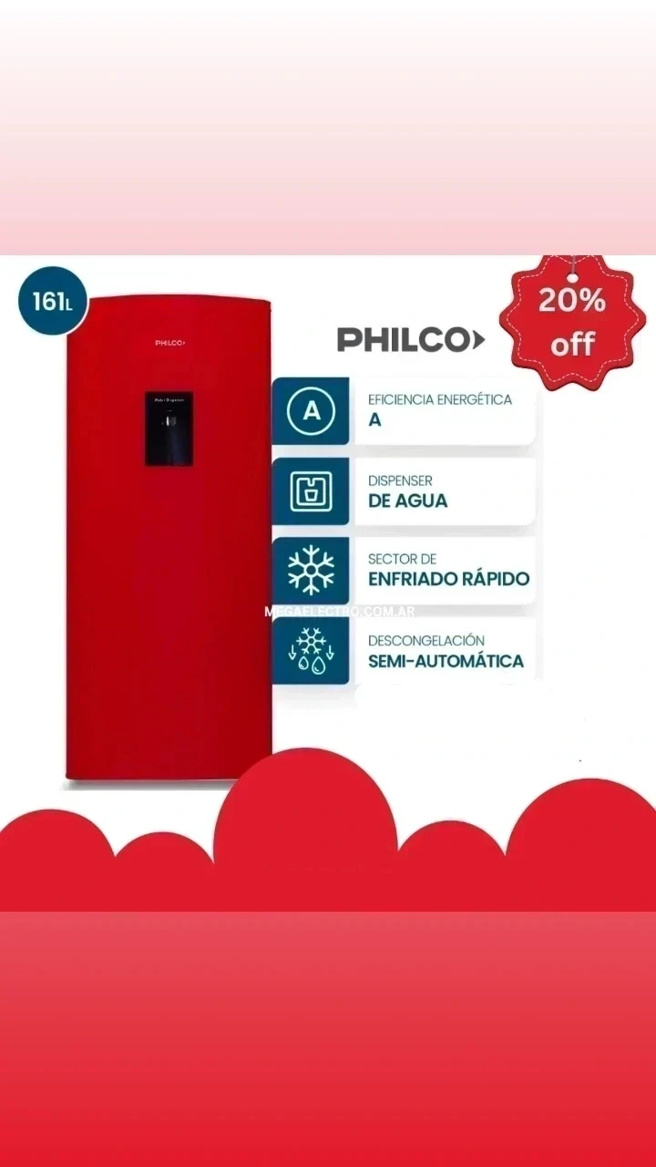 HELADERA PHILCO 161 LTS ONE DOOR C/FREEZER Y DISPENSER ROJO