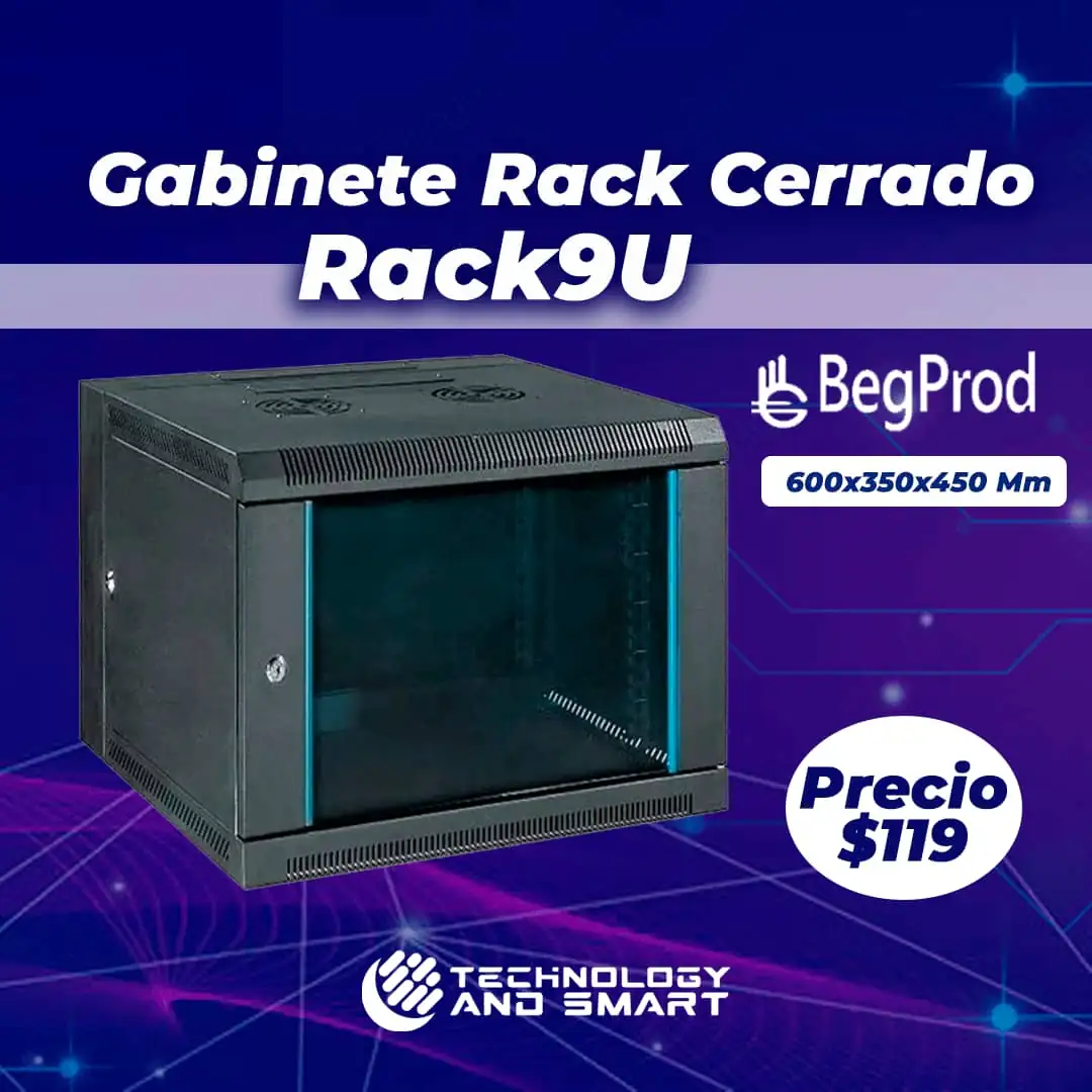 Gabinete Rack Cerrado 9U puerta de vidrio 