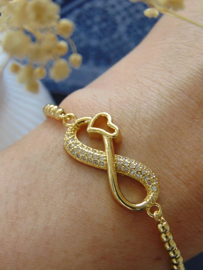 PULSERAS RODIO DOR INFINITO CORAZON MICROCIRCONES BLANCOS 2
