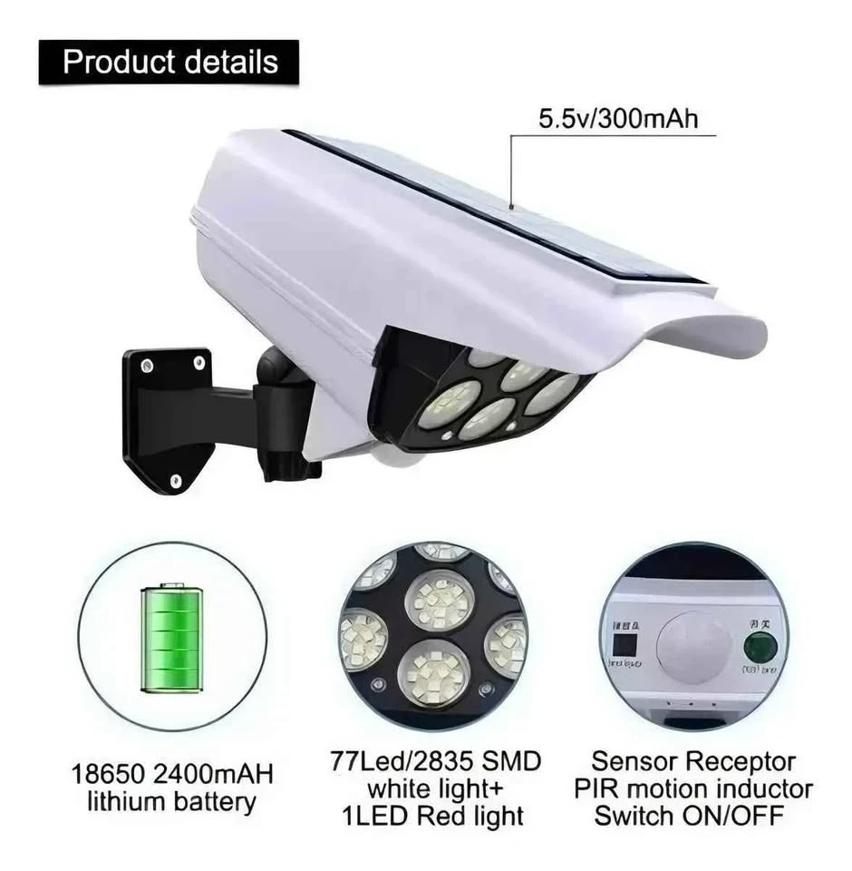 Pack X2 Foco Solar Simula Camara De Seguridad Sensor De Movimiento 2
