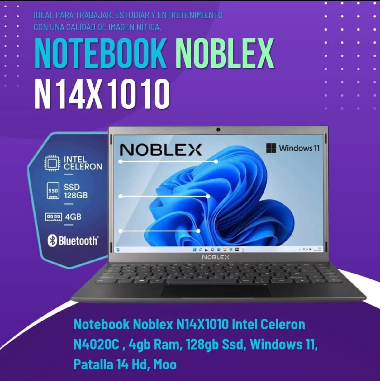 NOTEBOOK (NOBLEX) 14.1" N14X1010 N4020 4GB 128GB EAN 7799111038059