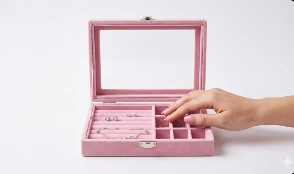 Joyero Premium Velvet: Organizador de Accesorios con Tapa de Cristal