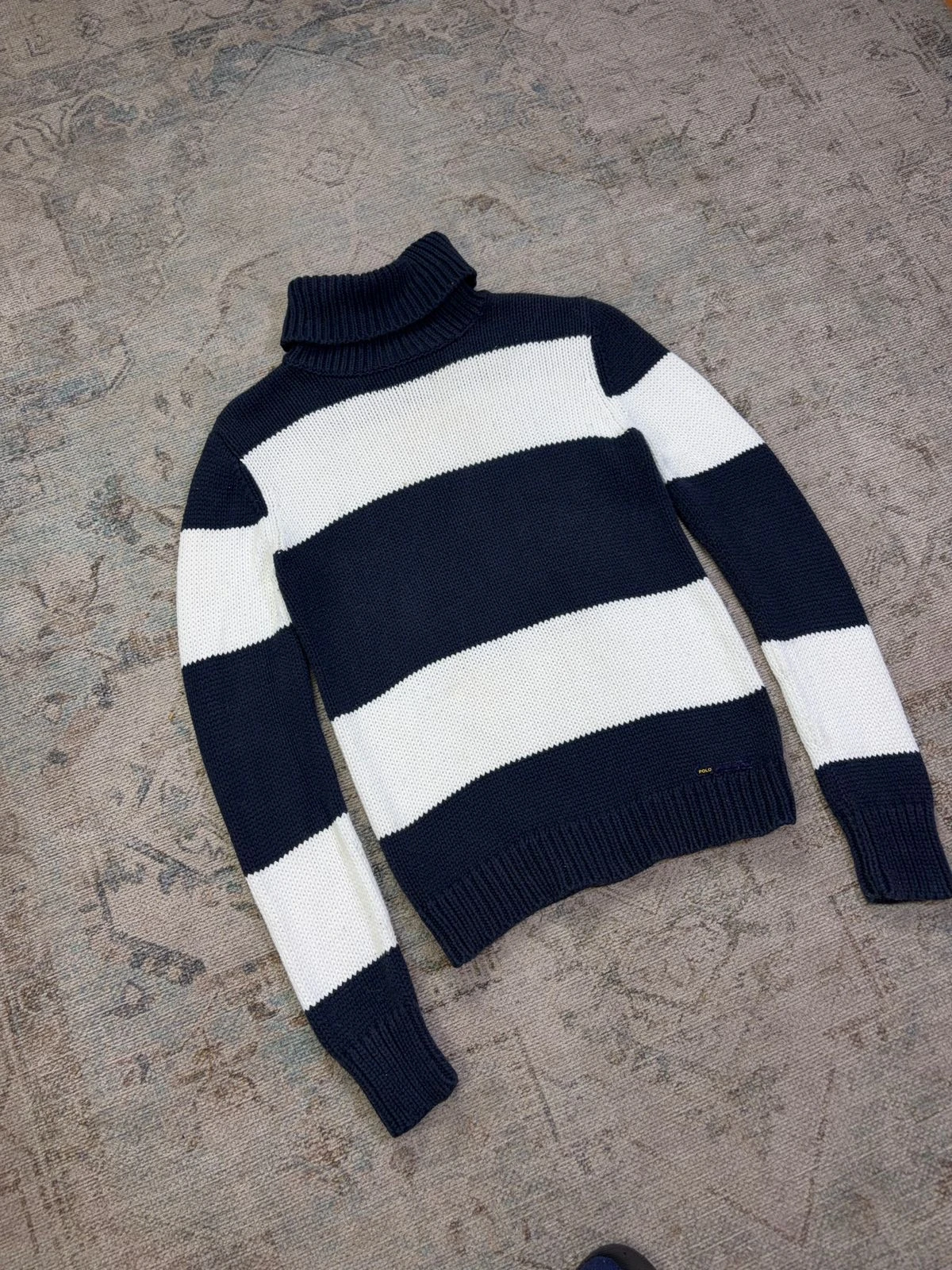 POLO RALPH LAUREN STRIPED TURTLENECK CHUNKY SWEATER