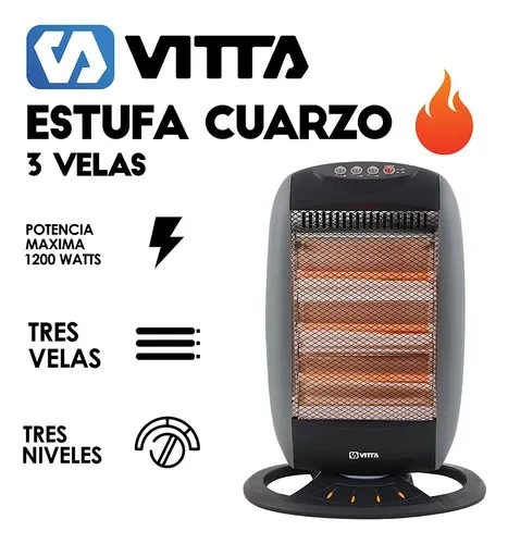 Estufa Cuarzo Vitta 3 Velas Vit-201 Color Gris Oscuro