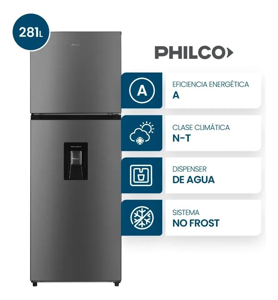 Heladera Philco Top Mount con Dispenser No Frost 281L INOX- PHNT267XD2