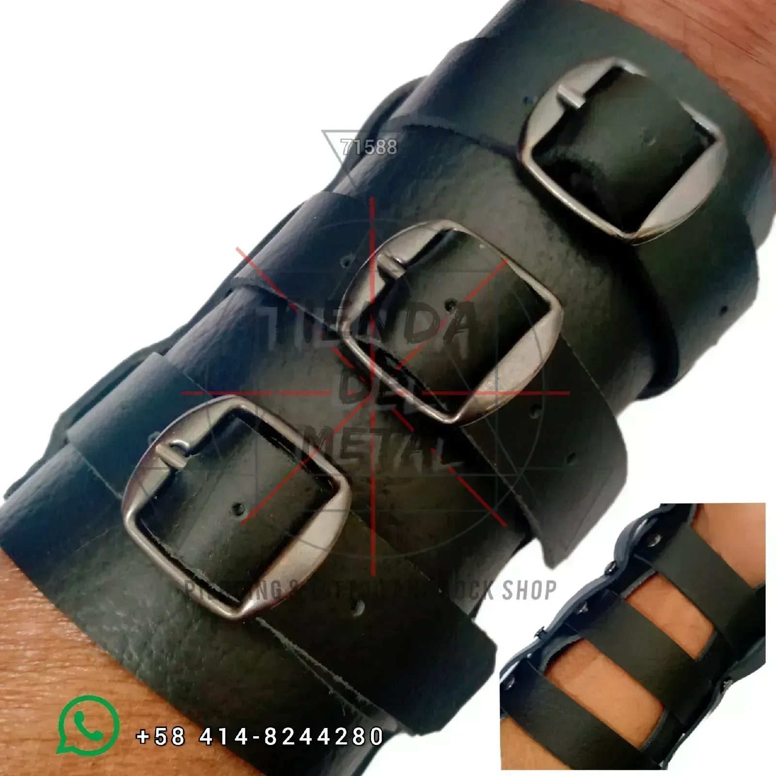 Muñequera medio brazo Half Arm - 100% cuero Alta Resistencia Triple Ajuste - Tienda Del Metal