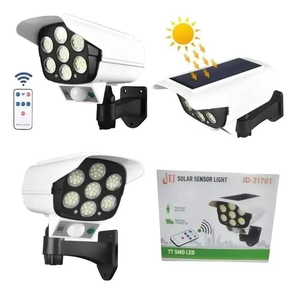 Pack X2 Foco Solar Simula Camara De Seguridad Sensor De Movimiento