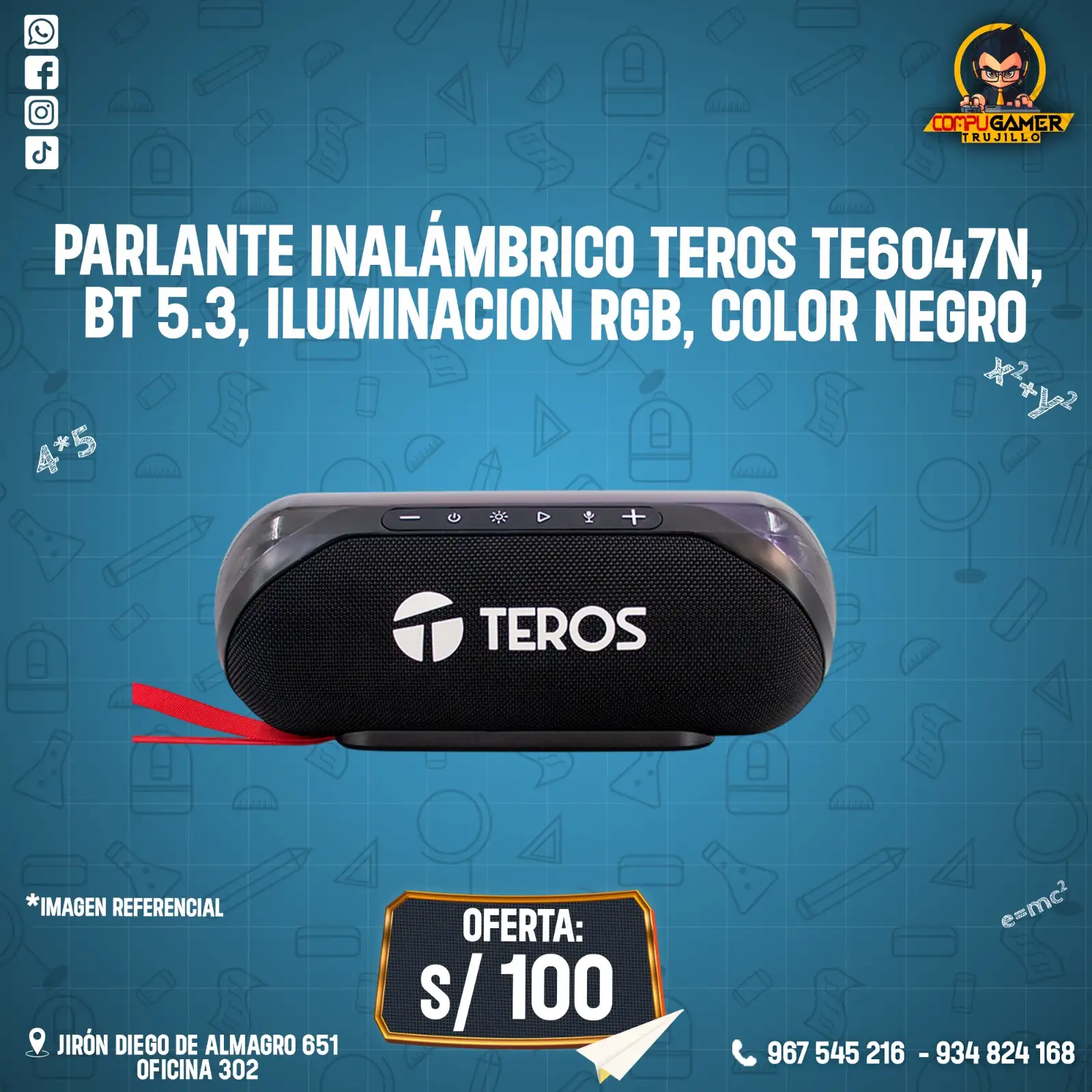 PARLANTE INALÁMBRICO TEROS TE-6047N, BT 5.3, BLACK