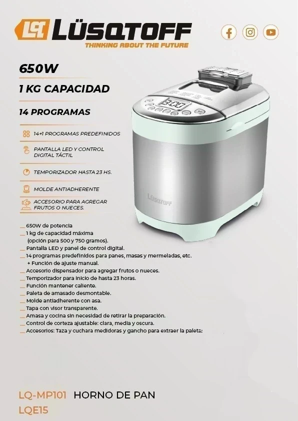 HORNO DE PAN LUSQTOFF, 14 PROGRAMAS