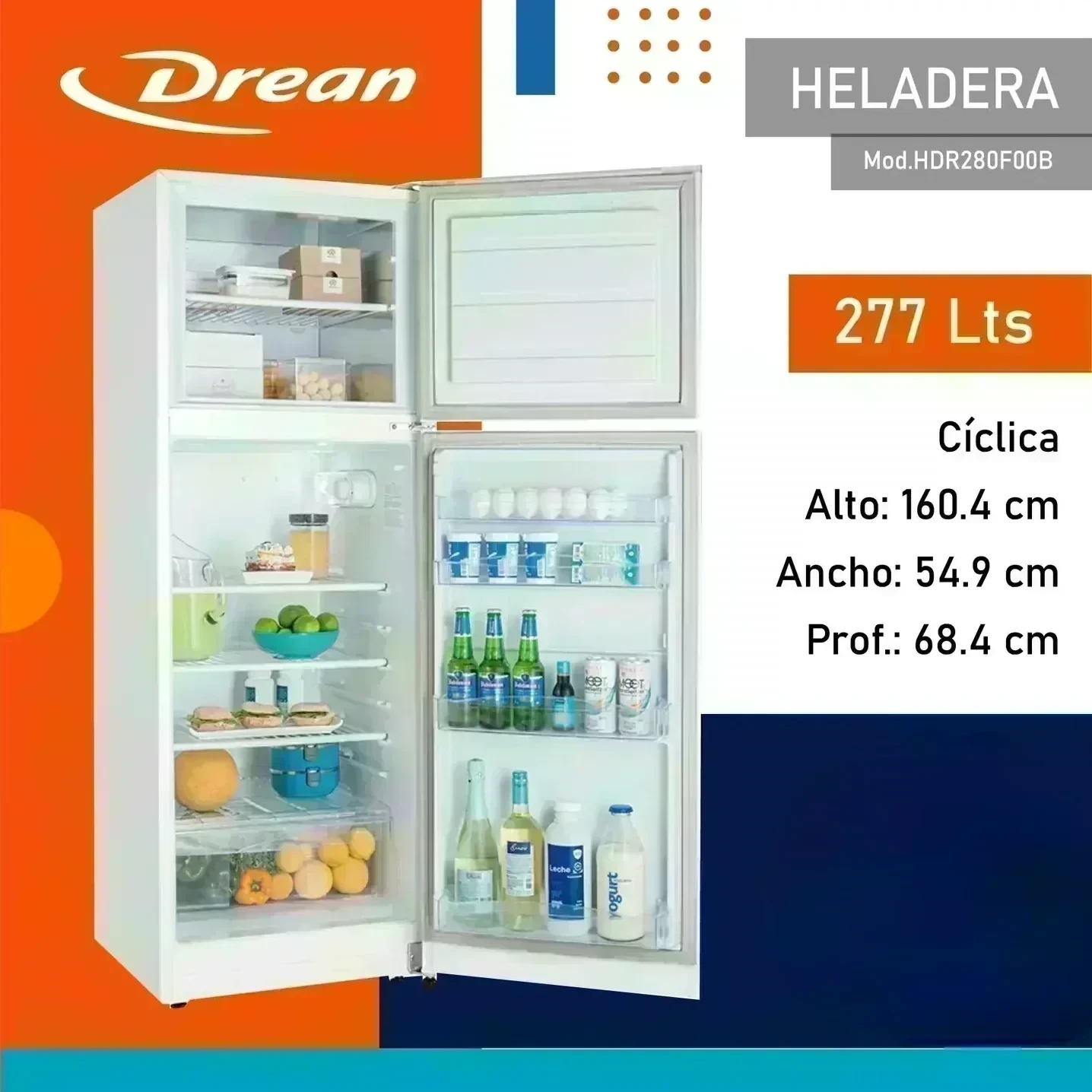HELADERA DREAN 277L CICLICA BLANCA HDR280F00B 4