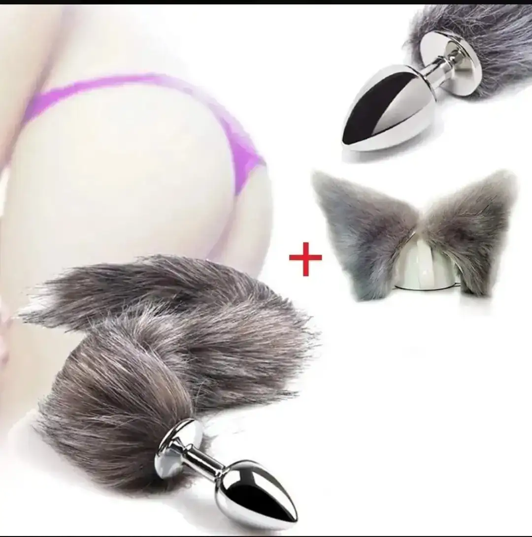 Plug cola zorro gris con orejas 