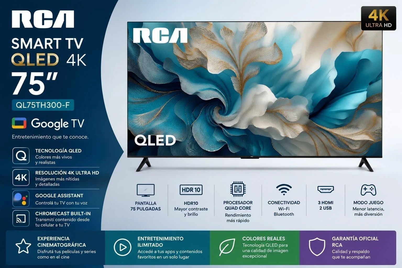 Smart tv Tv Rca 75" Qled 4K 3840 X 2160 Ql75th200