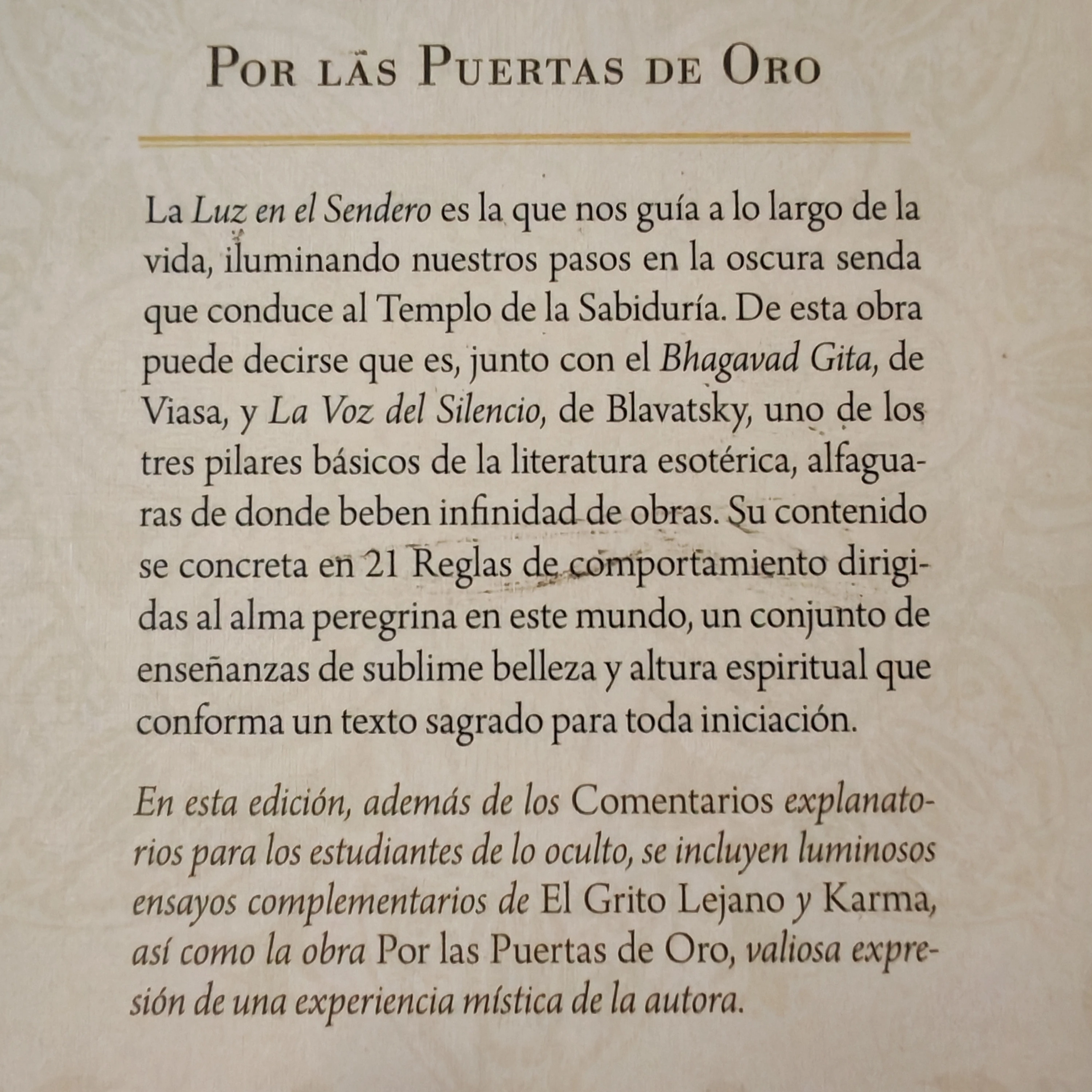 Luz en el sendero, Mabel Collins, nuevo 2