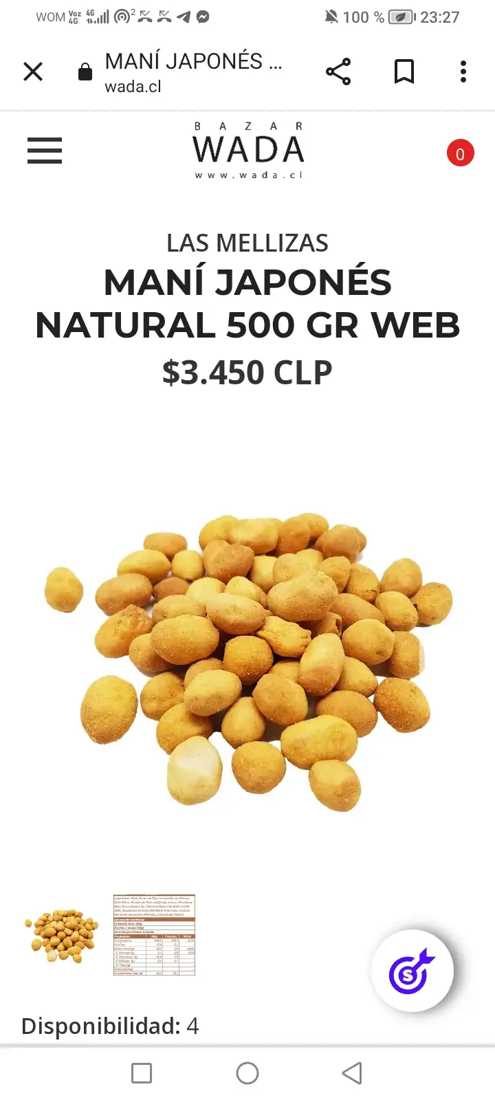 Mani japones natural 400 gramos