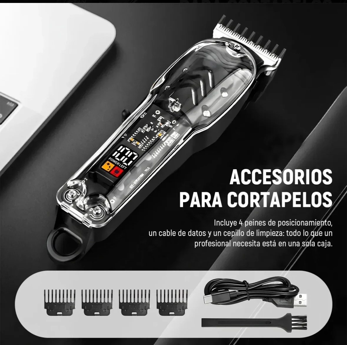 Rasuradora Recortadora Barbería Transparente LED USB – Máquina Patillera Cortadora de Cabello y Barba 7