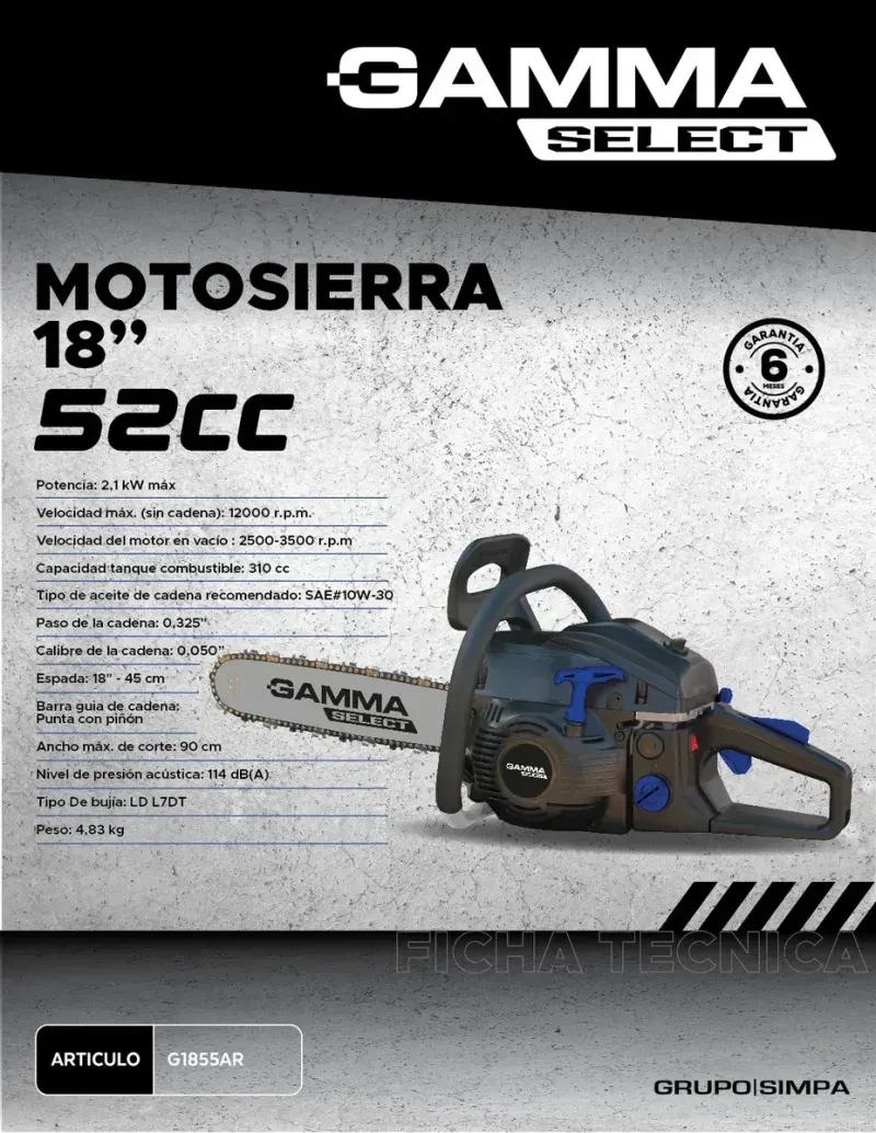 MOTOSIERRA GAMMA SELECT 18" 52CC