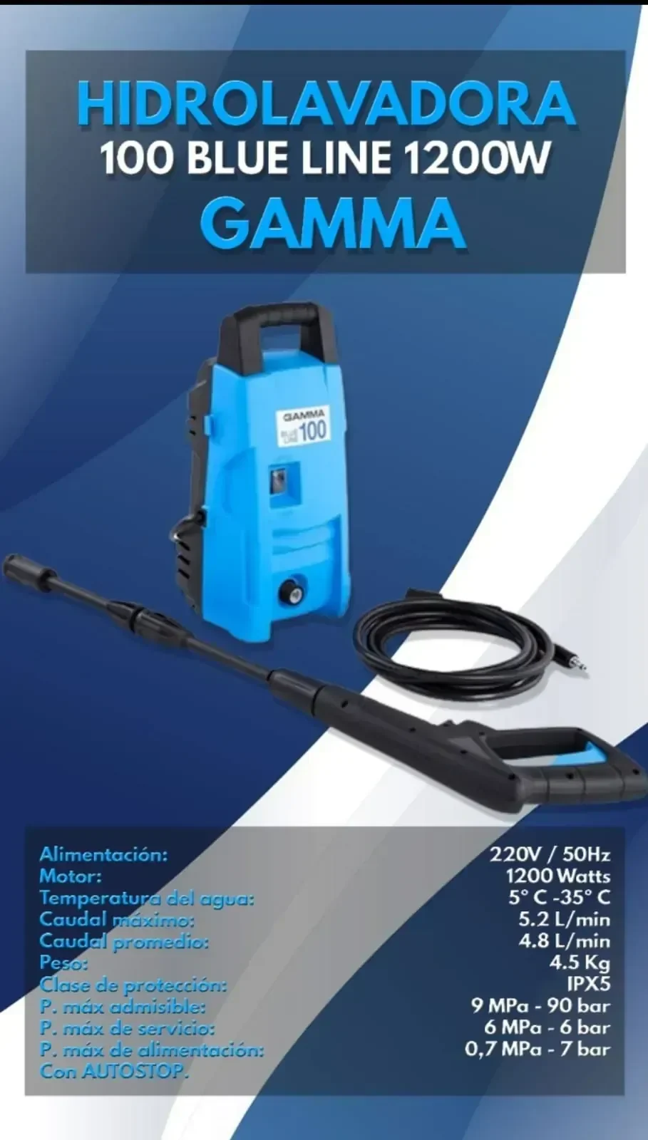 HIDROLAVADORA 100 BLUE LINE 1200W GAMMA 