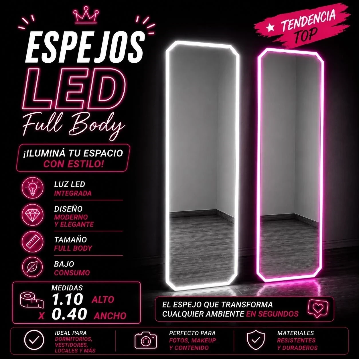 ESPEJO LED NEON 110*40