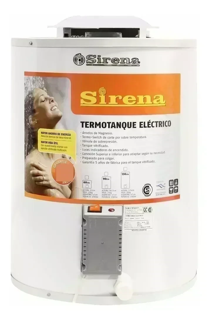  TERMOTANQUE ELÉCTRICO SIRENA 40 LTS CARGA INFERIOR/SUPERIOR