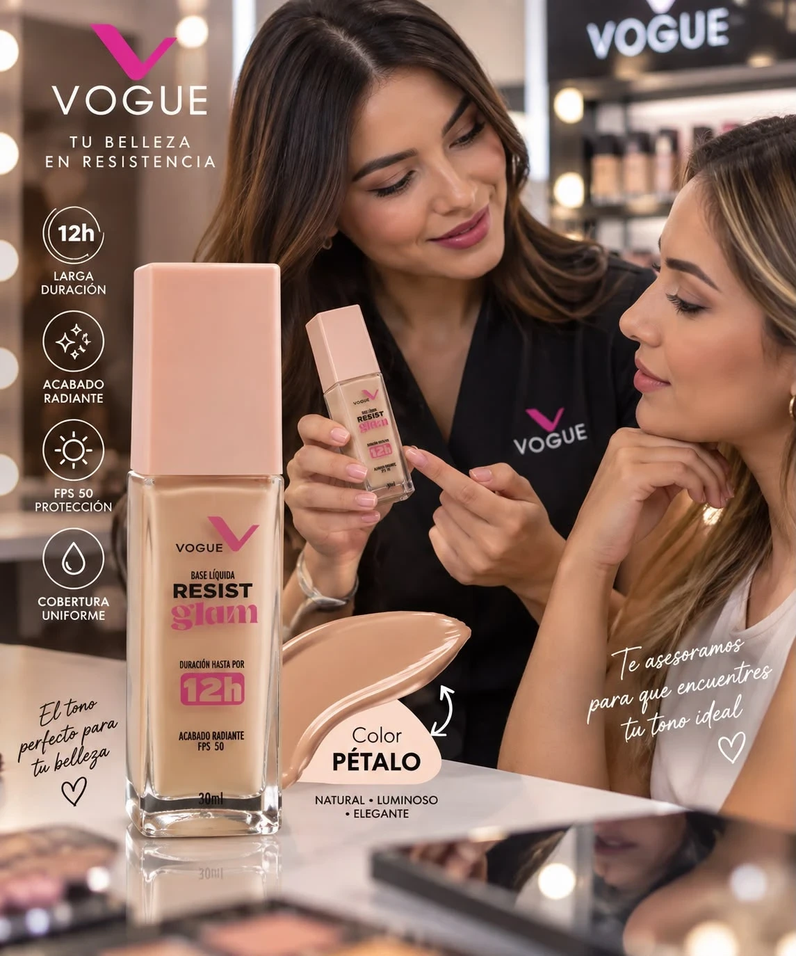 vogue base liquida resist glam tono petalo
