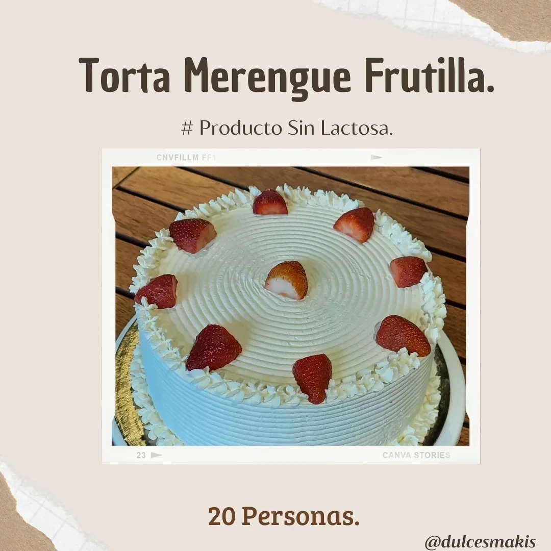 Torta Merengue Frutilla Sin Lactosa Congelada. 20 Personas.