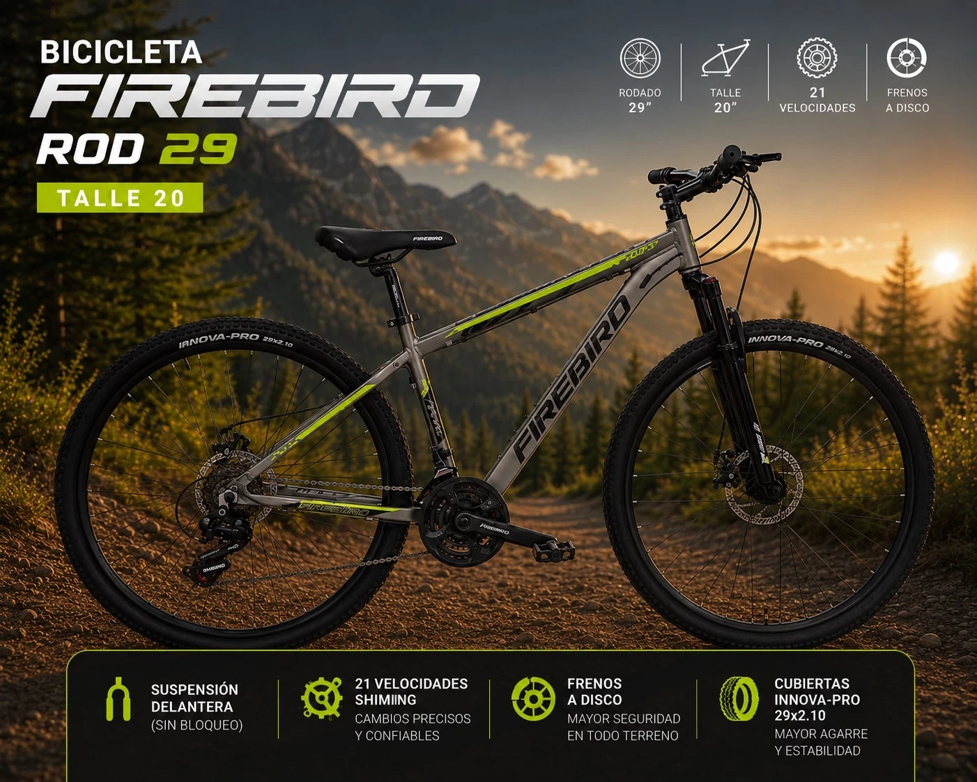 BICICLETA FIREBIRD ROD 29 TALLE 20  GRIS/FLUO
