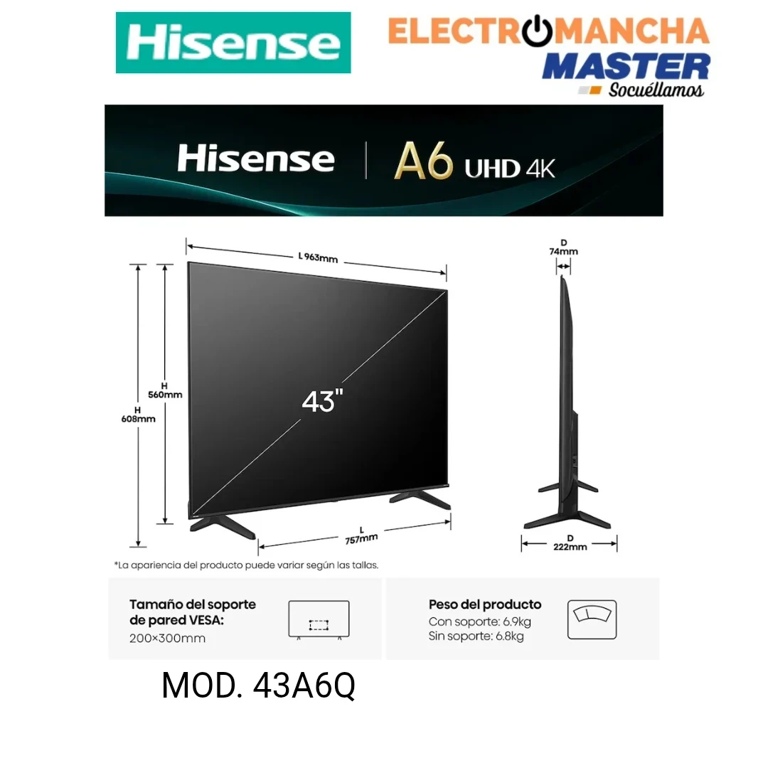 TELEVISIÓN HISENSE 43A6Q 43 PULGADAS SMART 4K  2