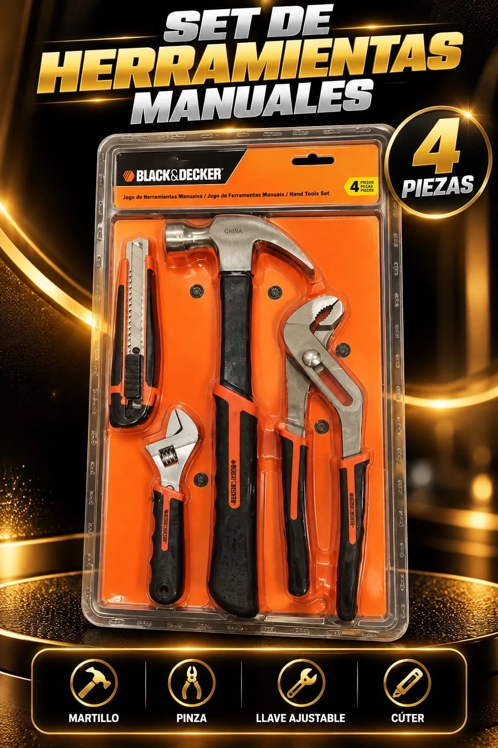 SET DE HERRAMIENTAS MANUALES BLACK+DECKER – 4 PIEZAS