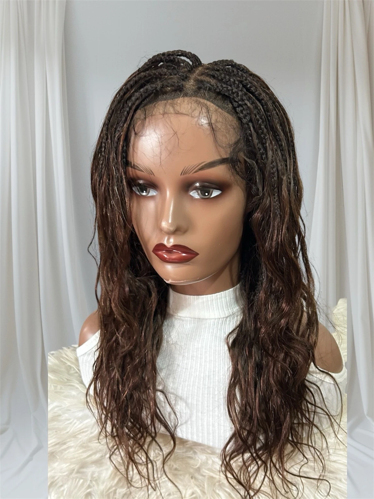 peluca cabello humano Bohemias 18 pulgadas,  trenzas sinteticas, frontal 360 2
