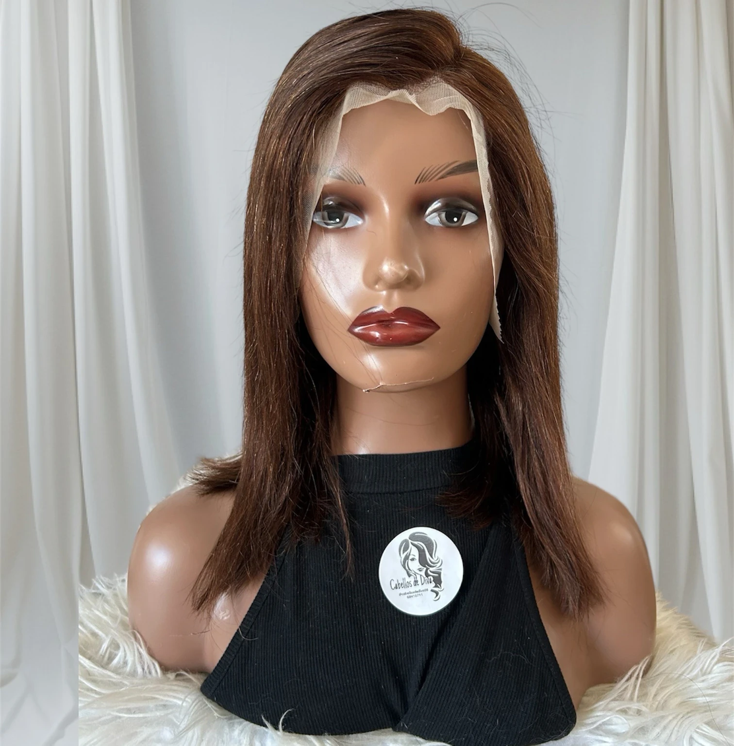 Pelucas de cabello humano virgen brasileño color chocolate 14 pulgada, densidad del 180 %,  13x4 3