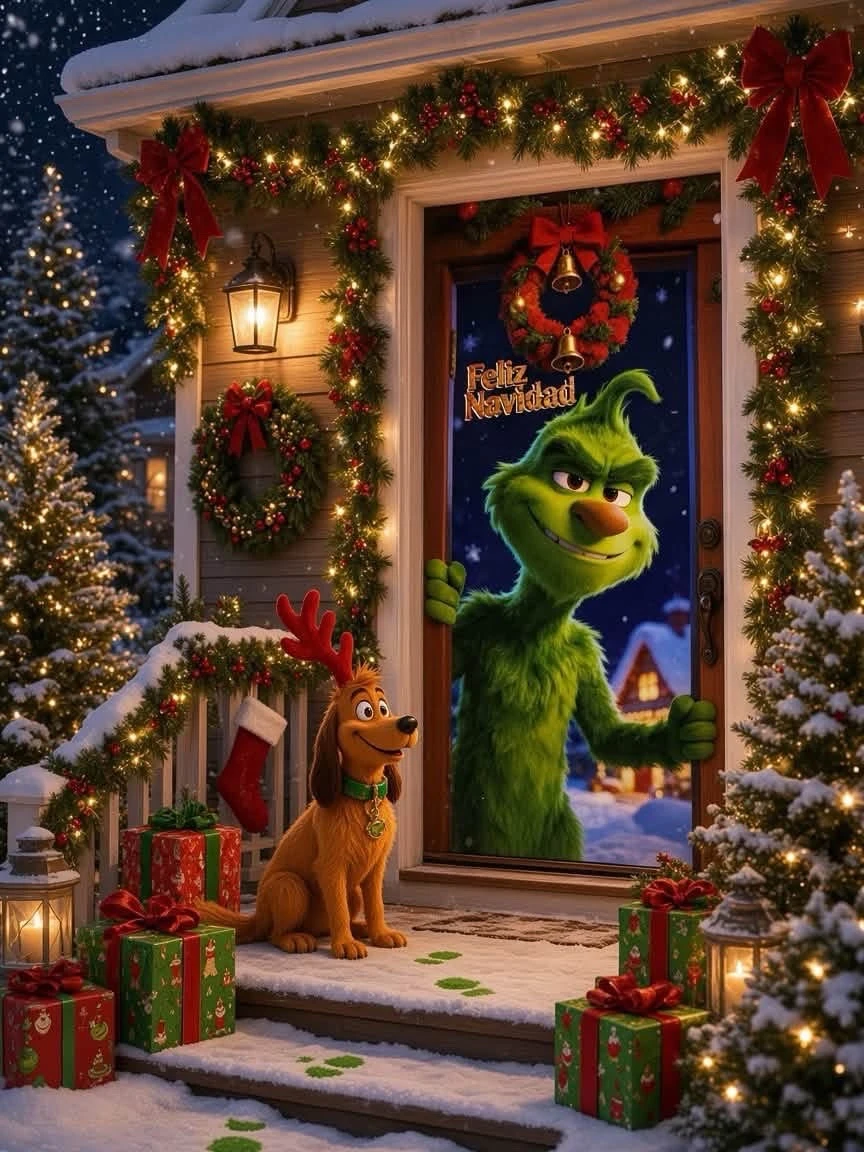 CUBRE PUERTAS GRINCH 2.1 metros x 1 metro 2