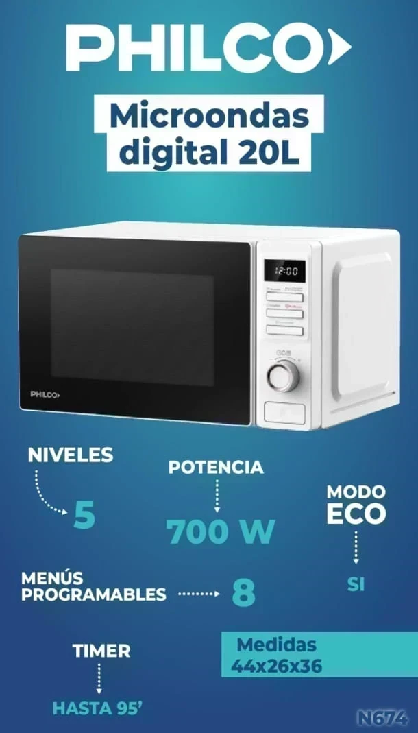 MICROONDAS DIGITAL PHILCO 20L COLOR BLANCO 700W