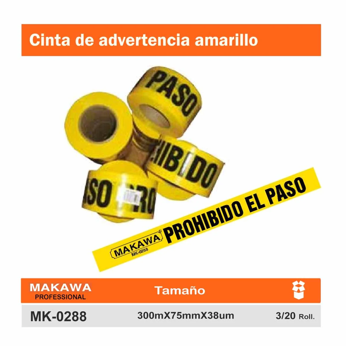 CINTA "Precaucion" Amarillo (PROHIBIDO EL PASO) MKW 3"